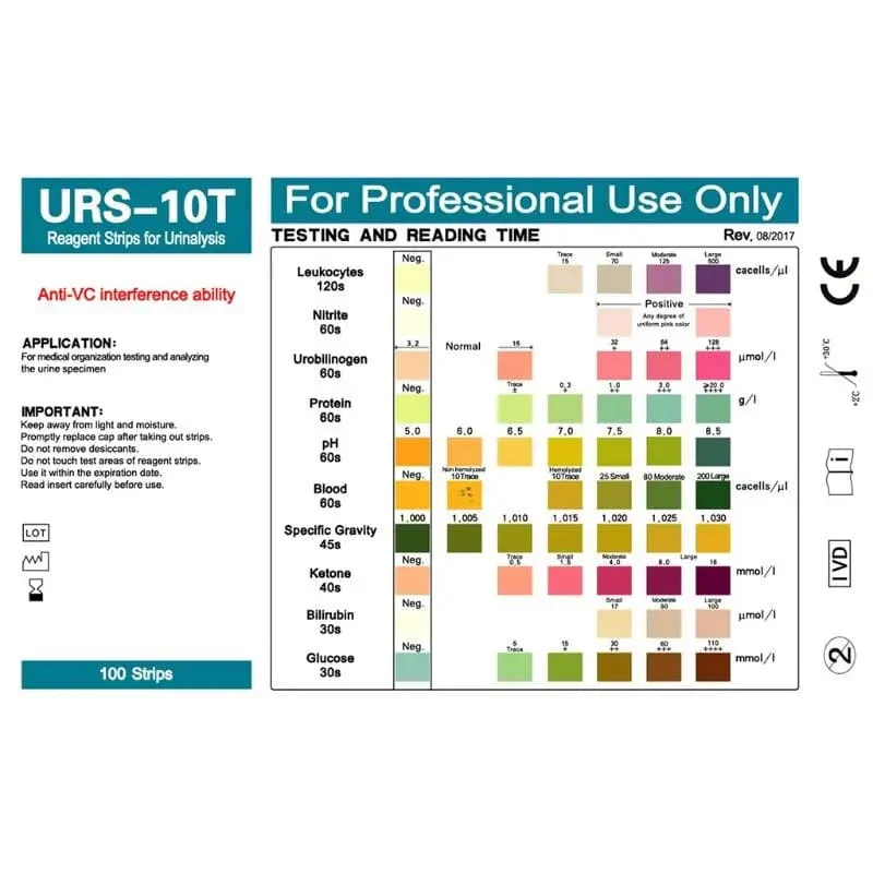 100 Strips URS-10T Urinalysis Reagent Strips - 10 Parameters - Image 2