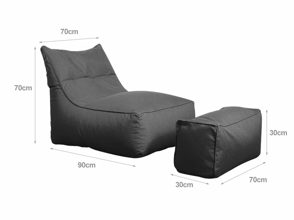 1200D Oxford Outdoor Bean Bag Lounger with Footstool - Grey - Image 5