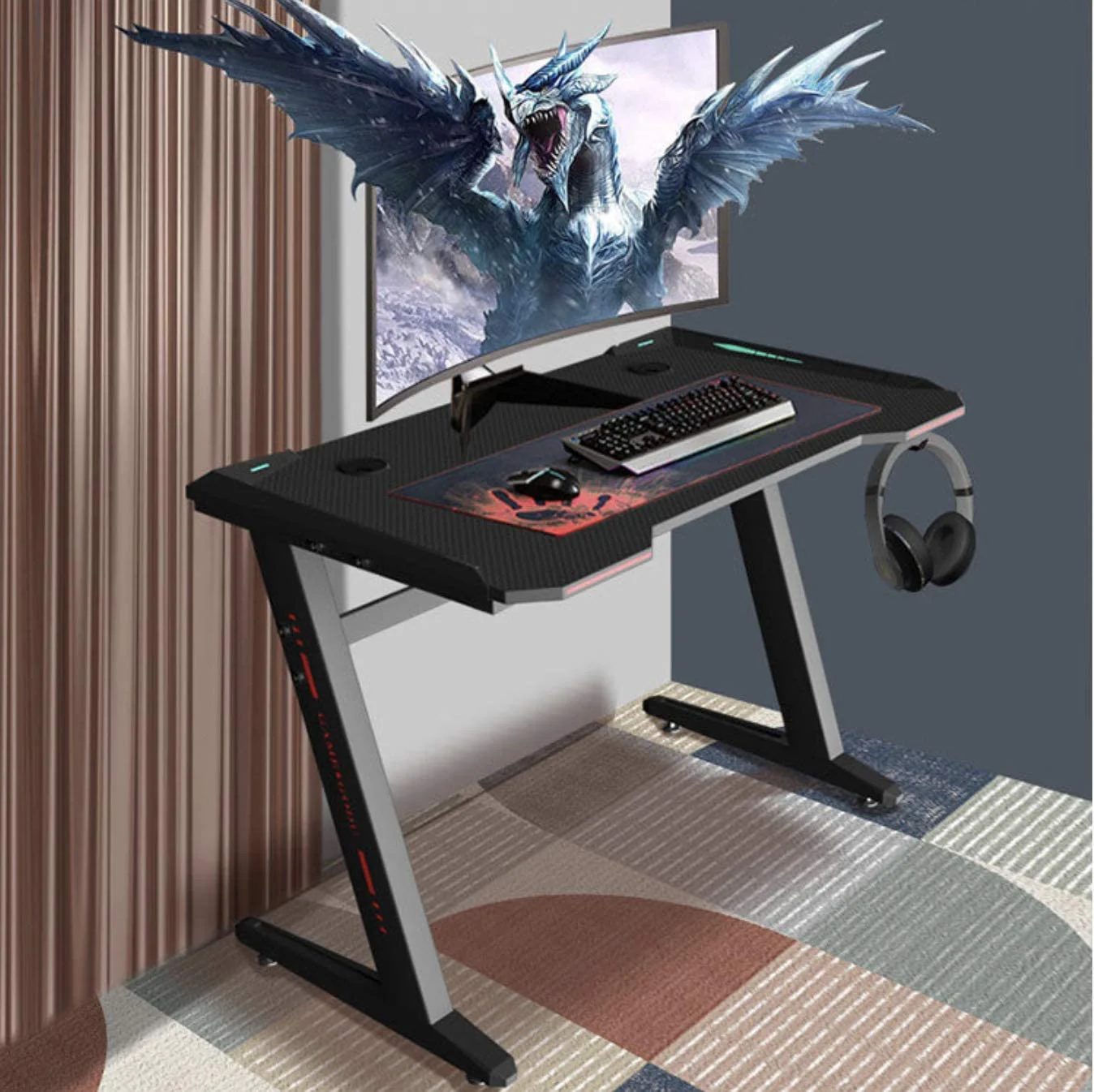 Gaming Desk Table Computer Desk RGB Light 120cm - Image 10