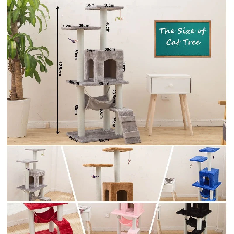 125CM Cat Tree House Scratching Post Condo - BLACK - Image 3