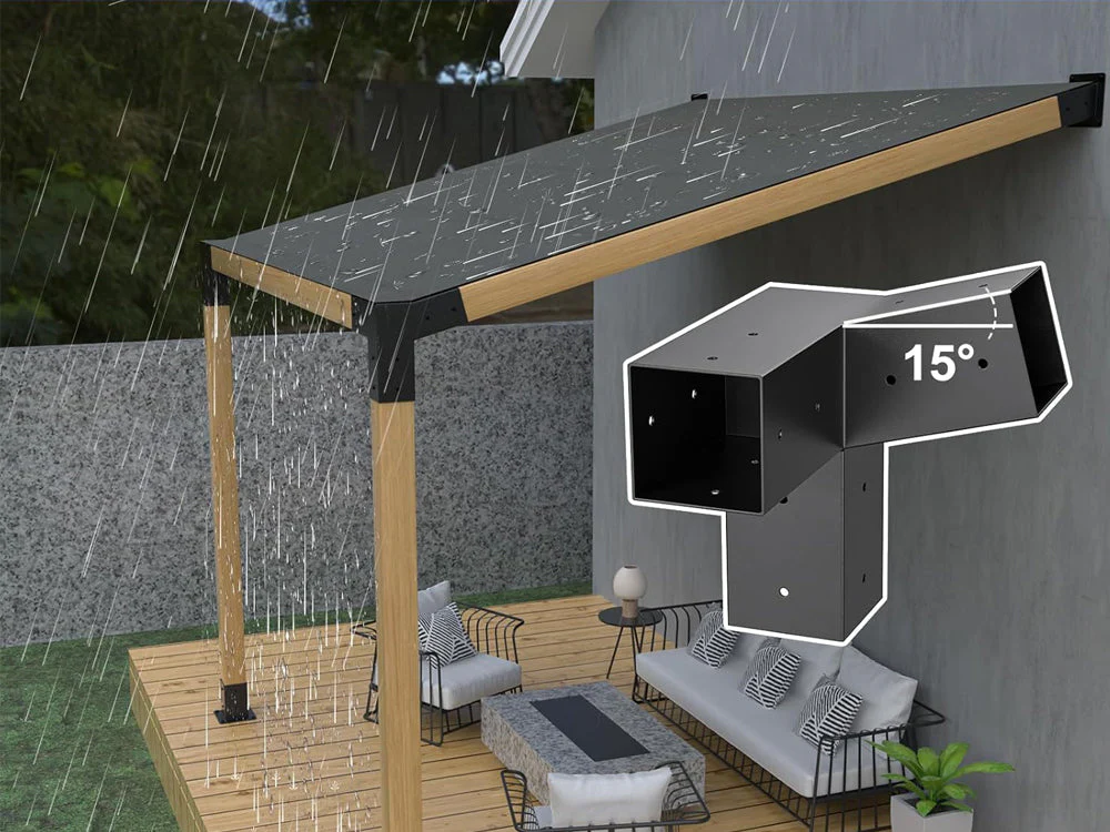 15°Slanted Wall Mount Pergola 3-way Bracket Kit - Image 3