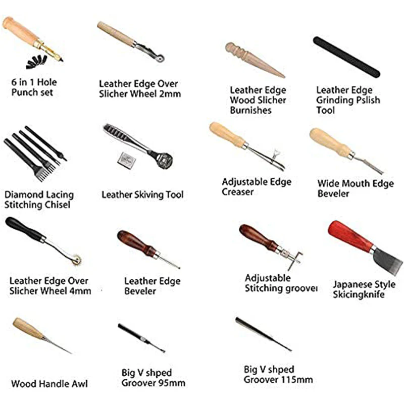 18PCs Leather Craft Tools Kit Tools DIY Groover Punch Kit Stiching Carving Craft Sewing - Image 10