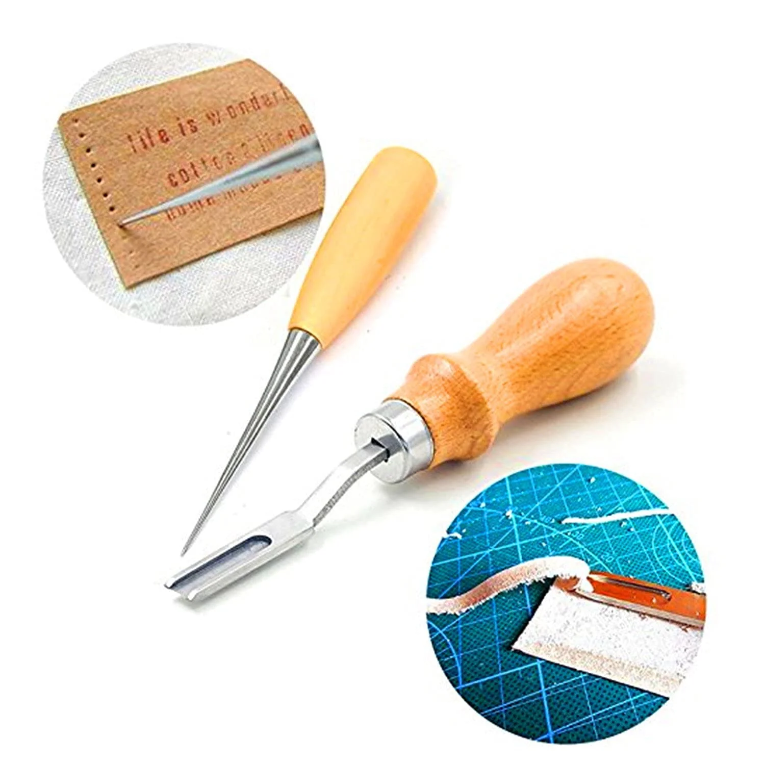 18PCs Leather Craft Tools Kit Tools DIY Groover Punch Kit Stiching Carving Craft Sewing - Image 8