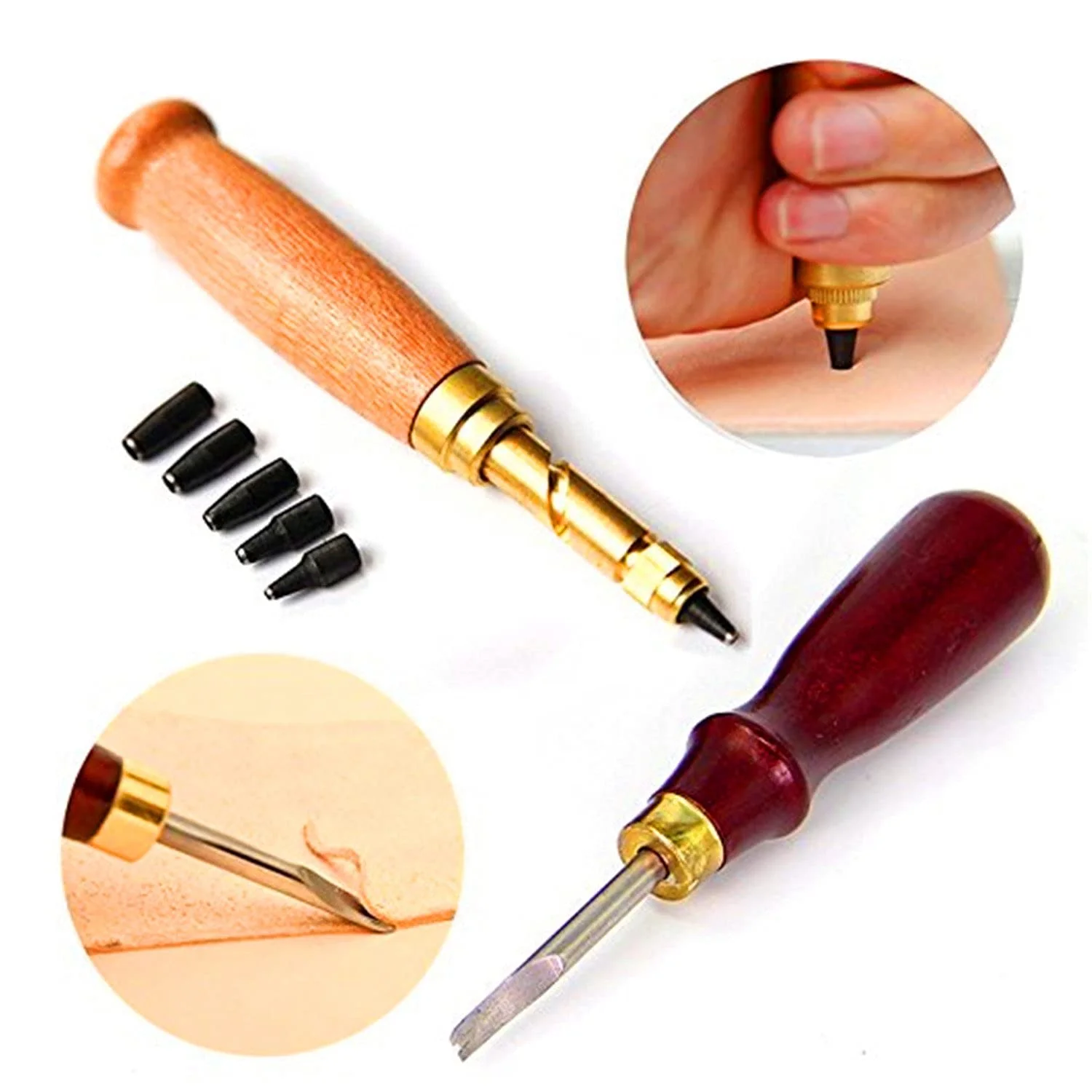 18PCs Leather Craft Tools Kit Tools DIY Groover Punch Kit Stiching Carving Craft Sewing - Image 9