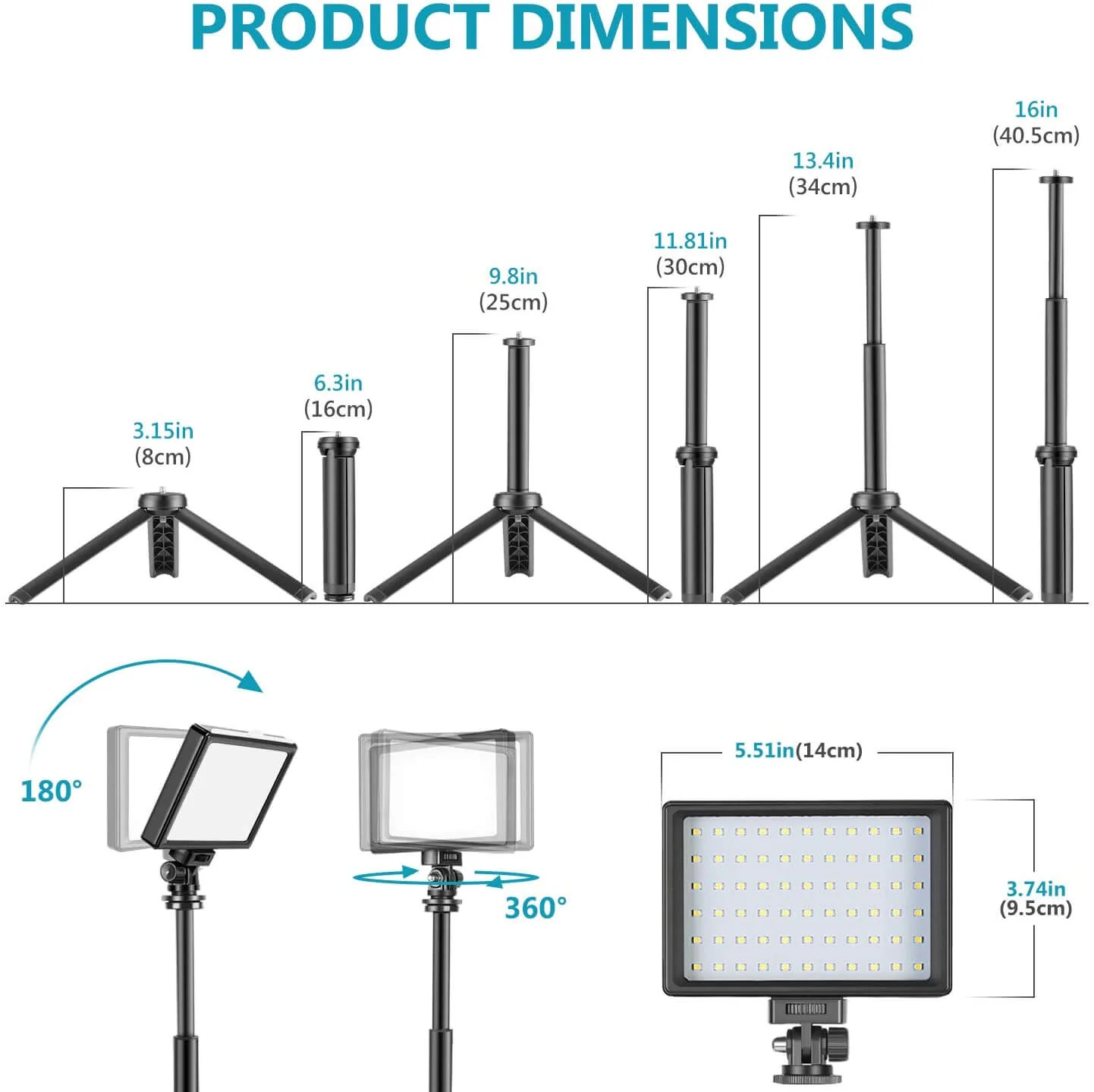 2-Pack Dimmable 5600K USB LED Video Light with Adjustable Tripod Stand - Image 3