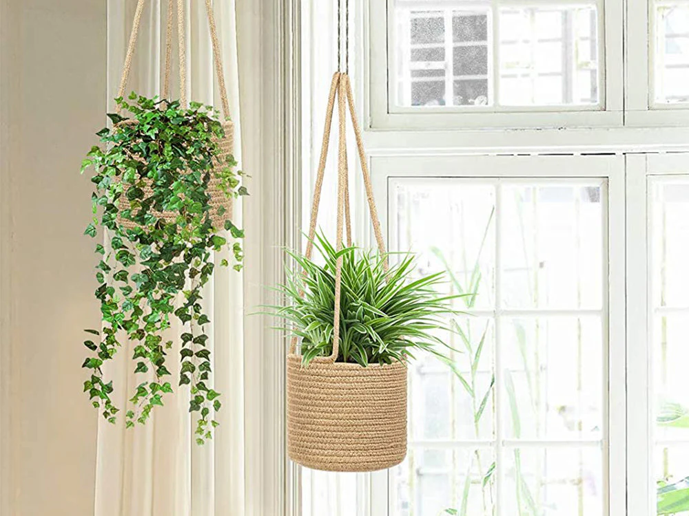 2 Pcs Jute Rope Hanging Planter Woven Plant Basket - Image 2