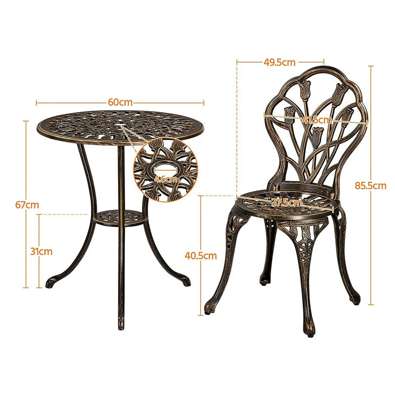 2-Seater Cast Aluminium Bistro Set Patio Furniture Sets - Image 3