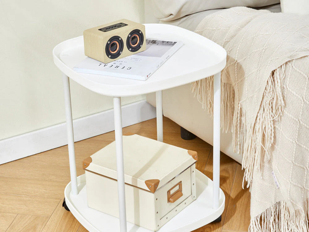 2-Tier Side Table with Wheels-White - Image 3