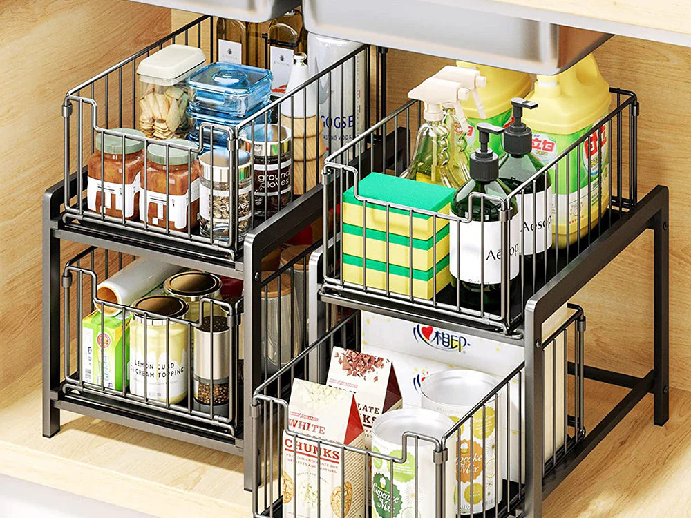 2 Tier Sliding Basket Organizer for Cabinets - Image 2