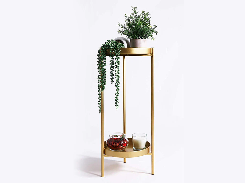 2 Tier Tall Metal Flower Plants Pot Holder-Gold-M - Image 2