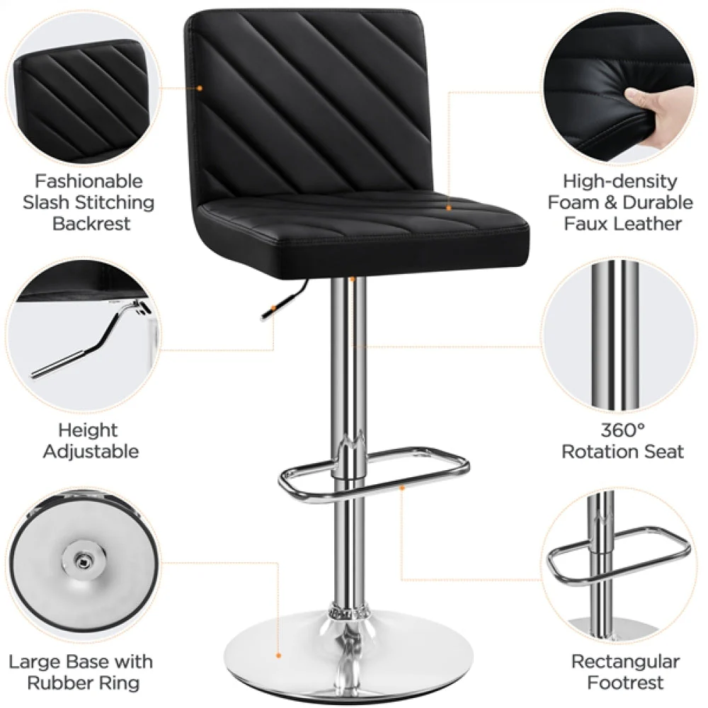 2pcs Modern PU Leather Swivel Bar Stools - Image 8