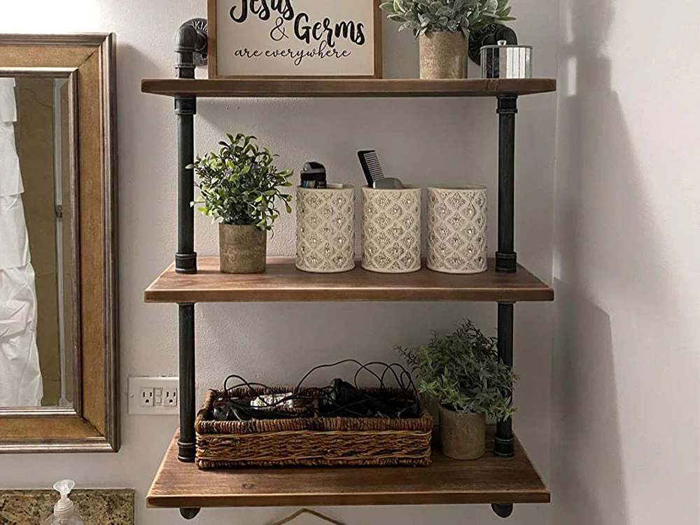 3 Tiers Industrial Pipe Shelf Rustic Wall Shelf - Image 3