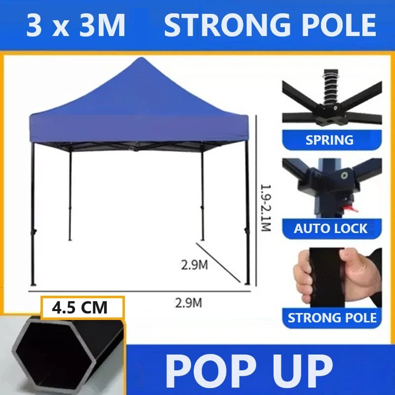 3x3 Strong Outdoor Tent Oxford Gazebo Waterproof Auto Button Hexagonal Pole - Image 2