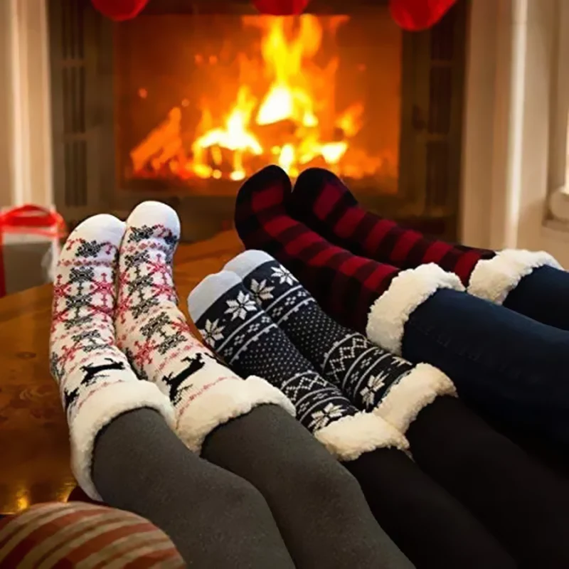 4 Pairs Kids Slipper Fuzzy Socks Winter Super Warm Soft Socks with Grippers - Image 4