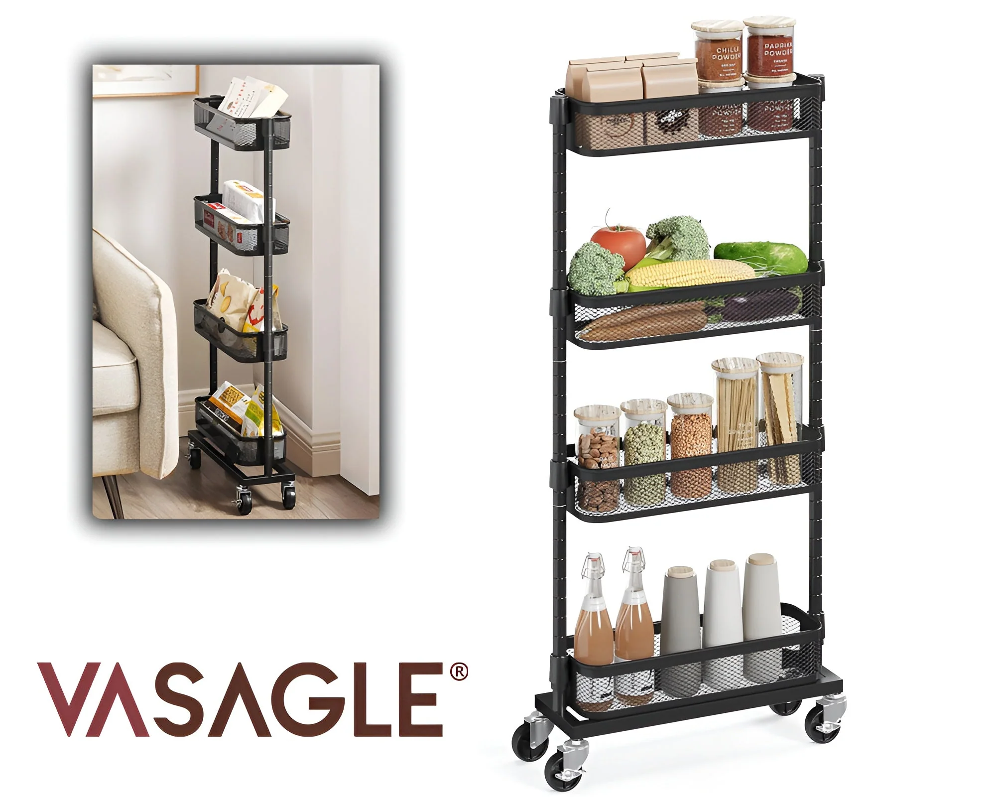 Slim Kitchen Trolley 4 Tier Rolling Storage Cart - Image 3