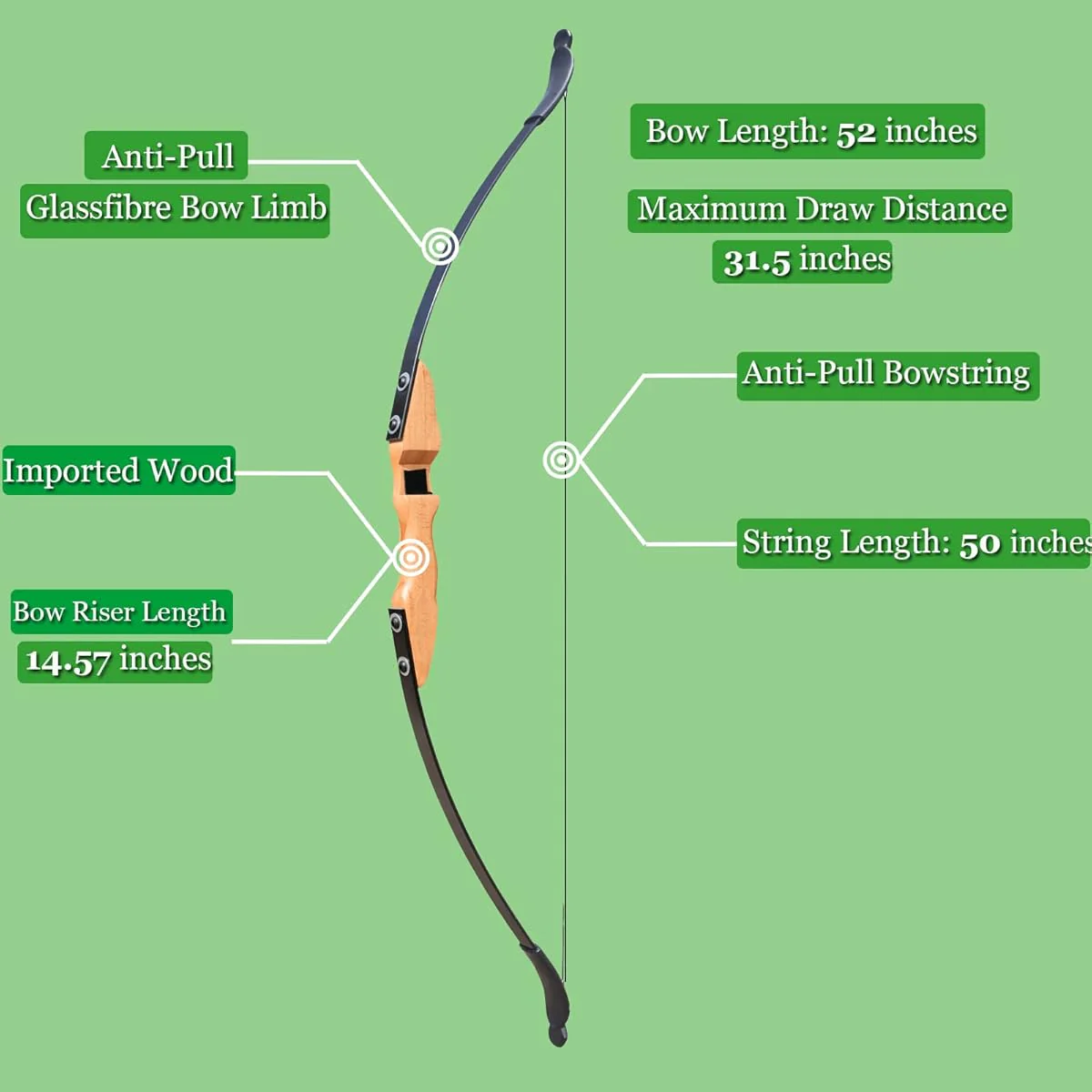 40lbs Archery Hunting Recurve Bow (Wood) - Image 5