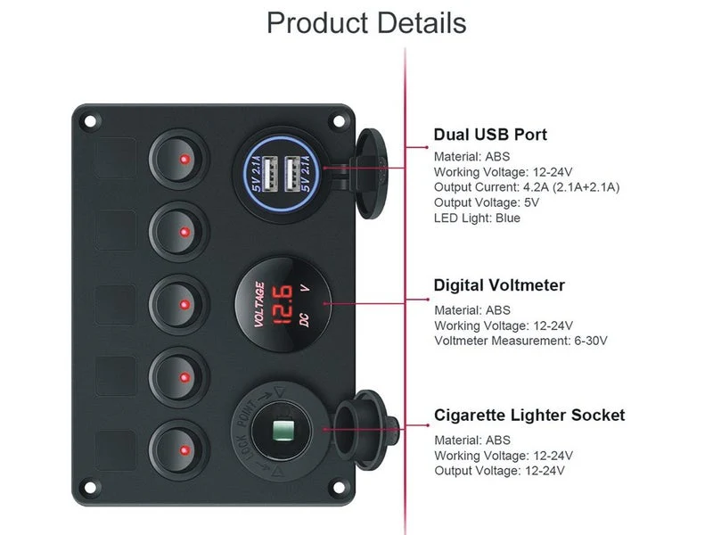 5 Gang Rocker Switch Panel - Image 5