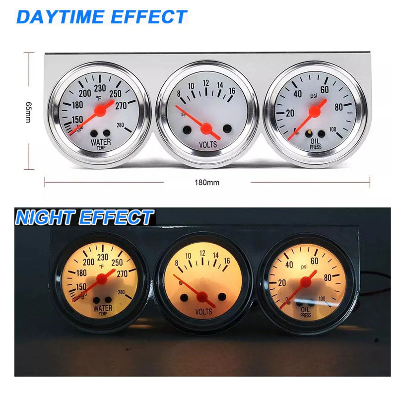 52mm Triple Kit Water Temperature Gauge Voltmeter Oil Pressure Gauge - Image 4