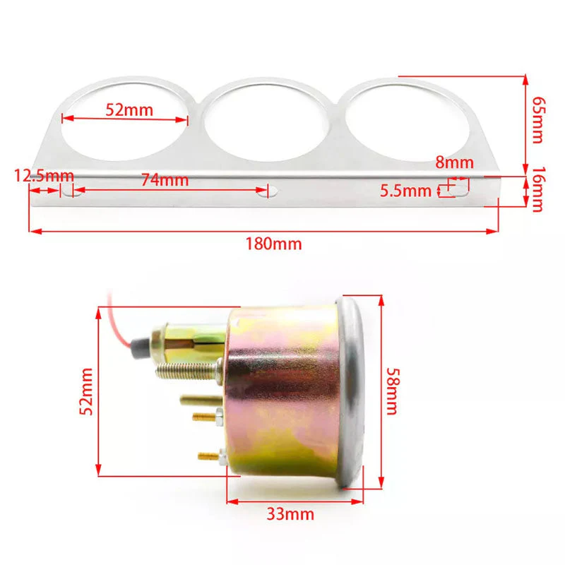 52mm Triple Kit Water Temperature Gauge Voltmeter Oil Pressure Gauge - Image 6