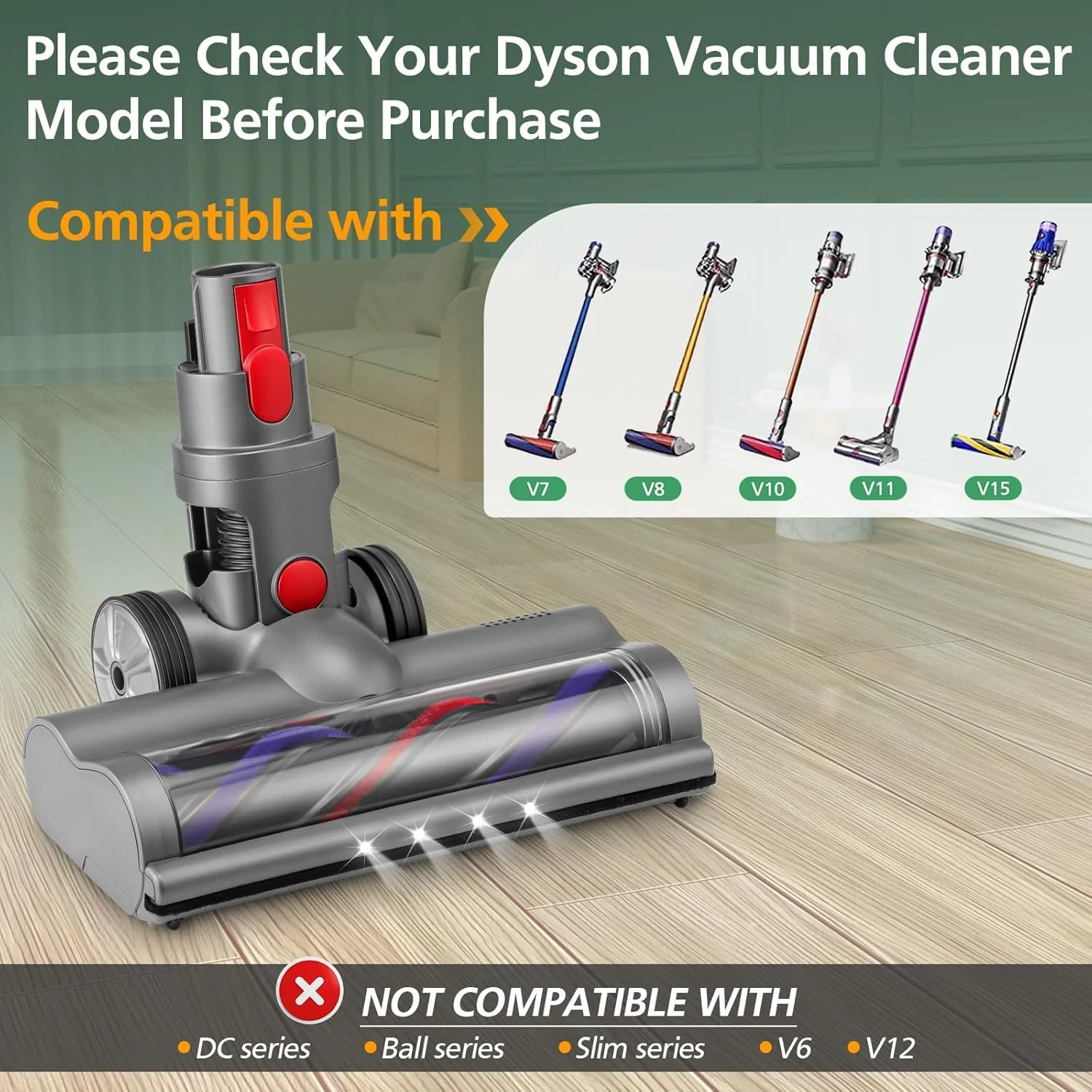 LED Light Roller Brush For Dyson V7 V8 V10 V11 SV14 V15 Head Motorhead - Image 4