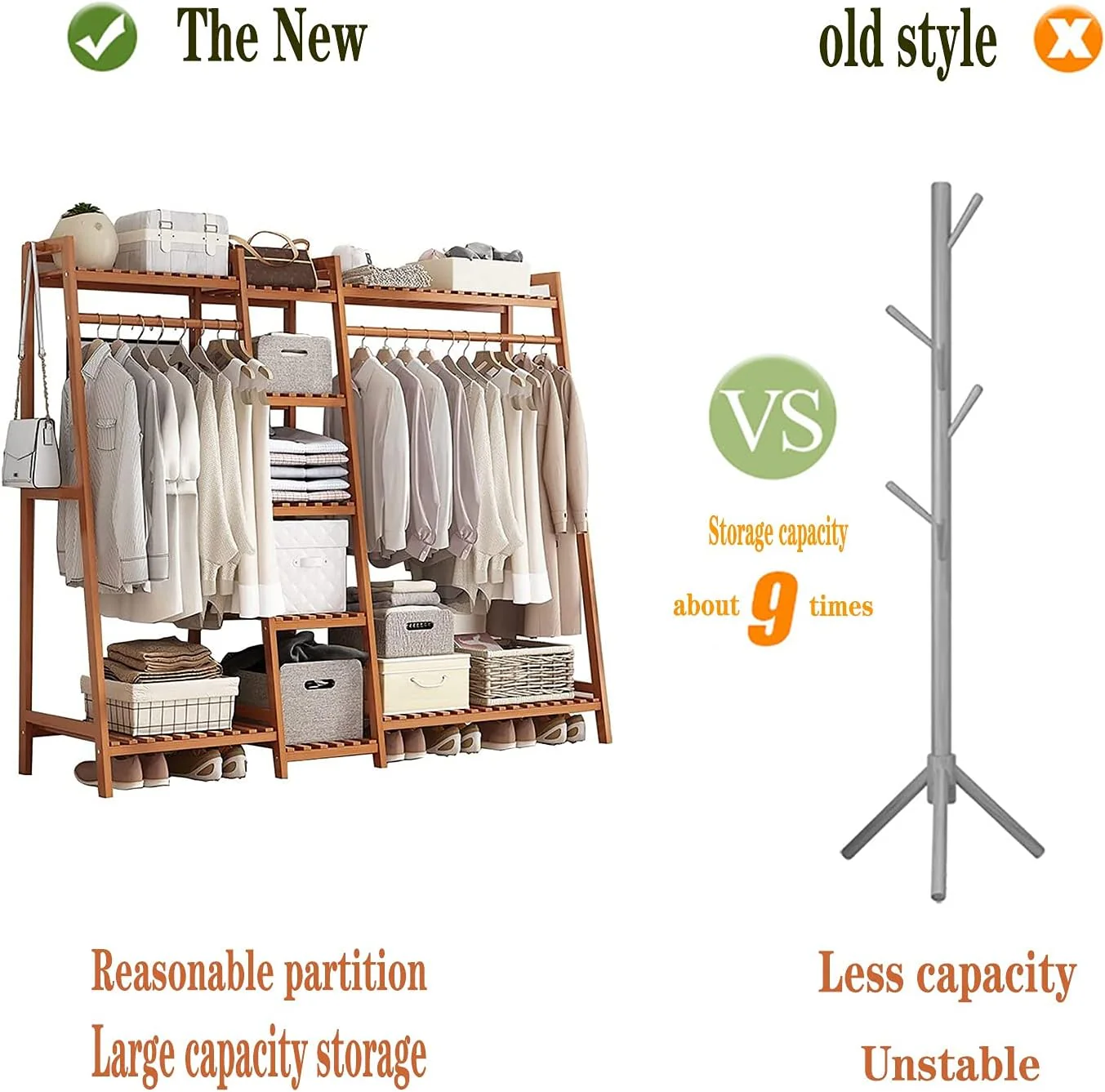 Bamboo Wardrobe Clothes Rack - Image 9