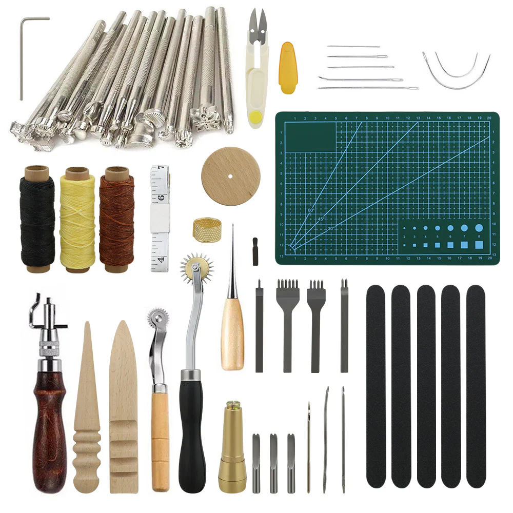 59PCs Leather Craft Tools Kit Tools DIY Groover Punch Kit Stiching Carving Craft Sewing - Image 2