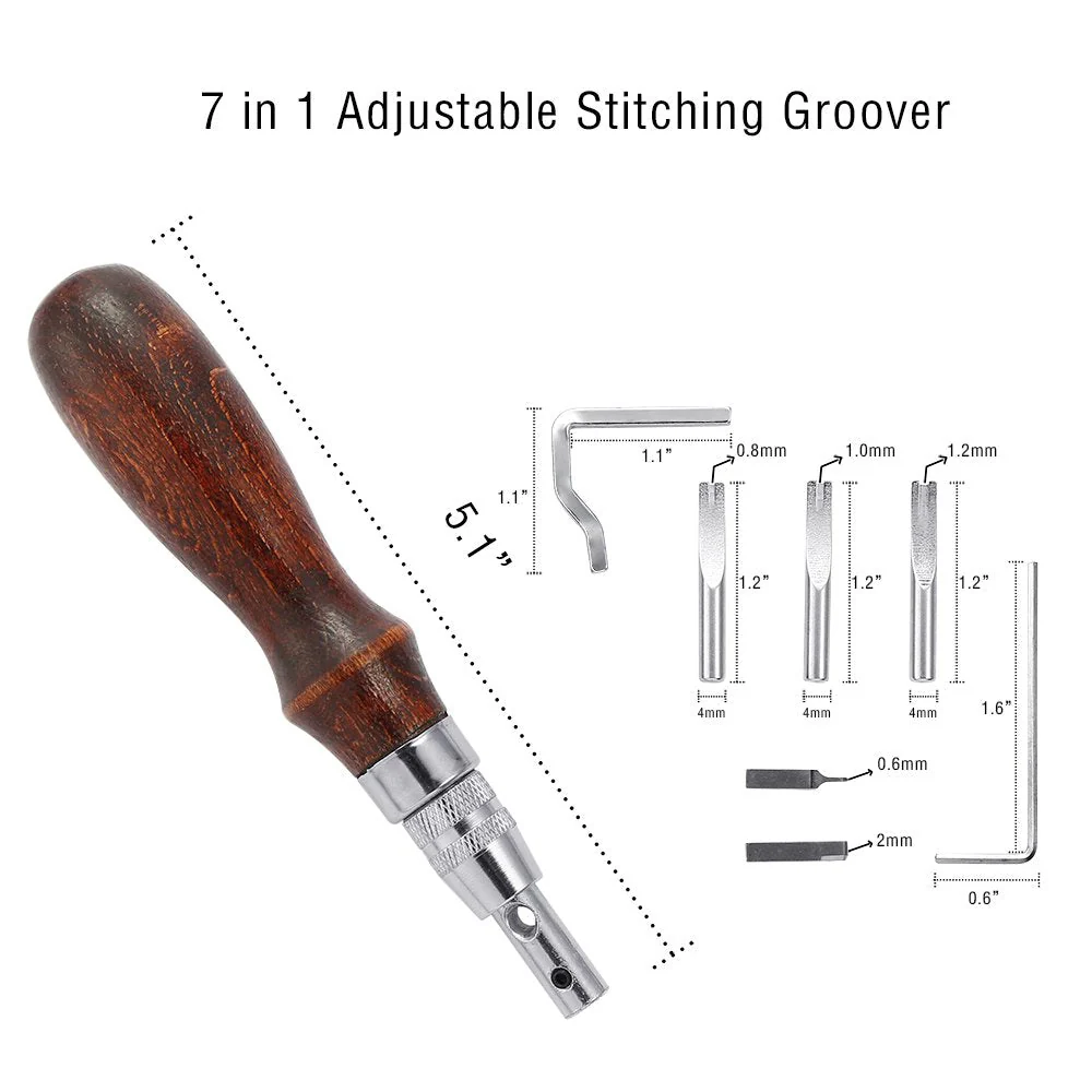 59PCs Leather Craft Tools Kit Tools DIY Groover Punch Kit Stiching Carving Craft Sewing - Image 6