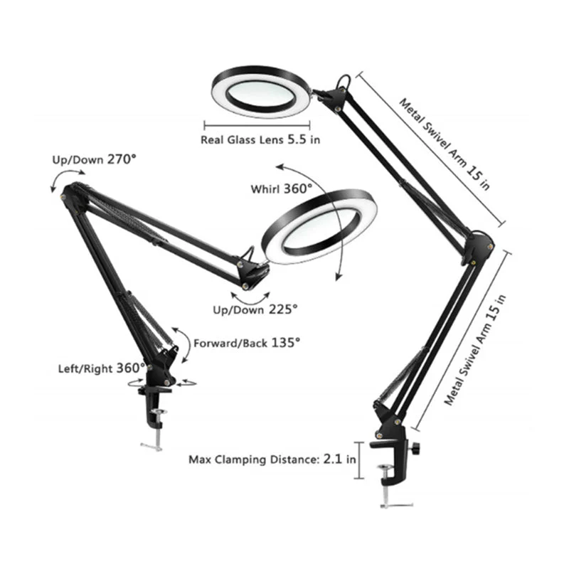 5X Magnifying Lamp with Big Clamp 3 Adjustable LED Light 10 Brightness Magnifier - Image 2