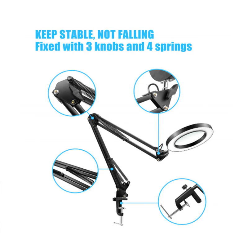 5X Magnifying Lamp with Big Clamp 3 Adjustable LED Light 10 Brightness Magnifier - Image 6