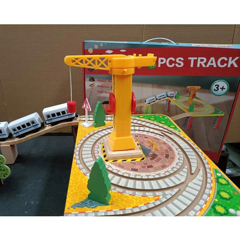 78 Pcs Wooden Railway Track Toy Early Educational Manual Control Car Set Gift - Image 3