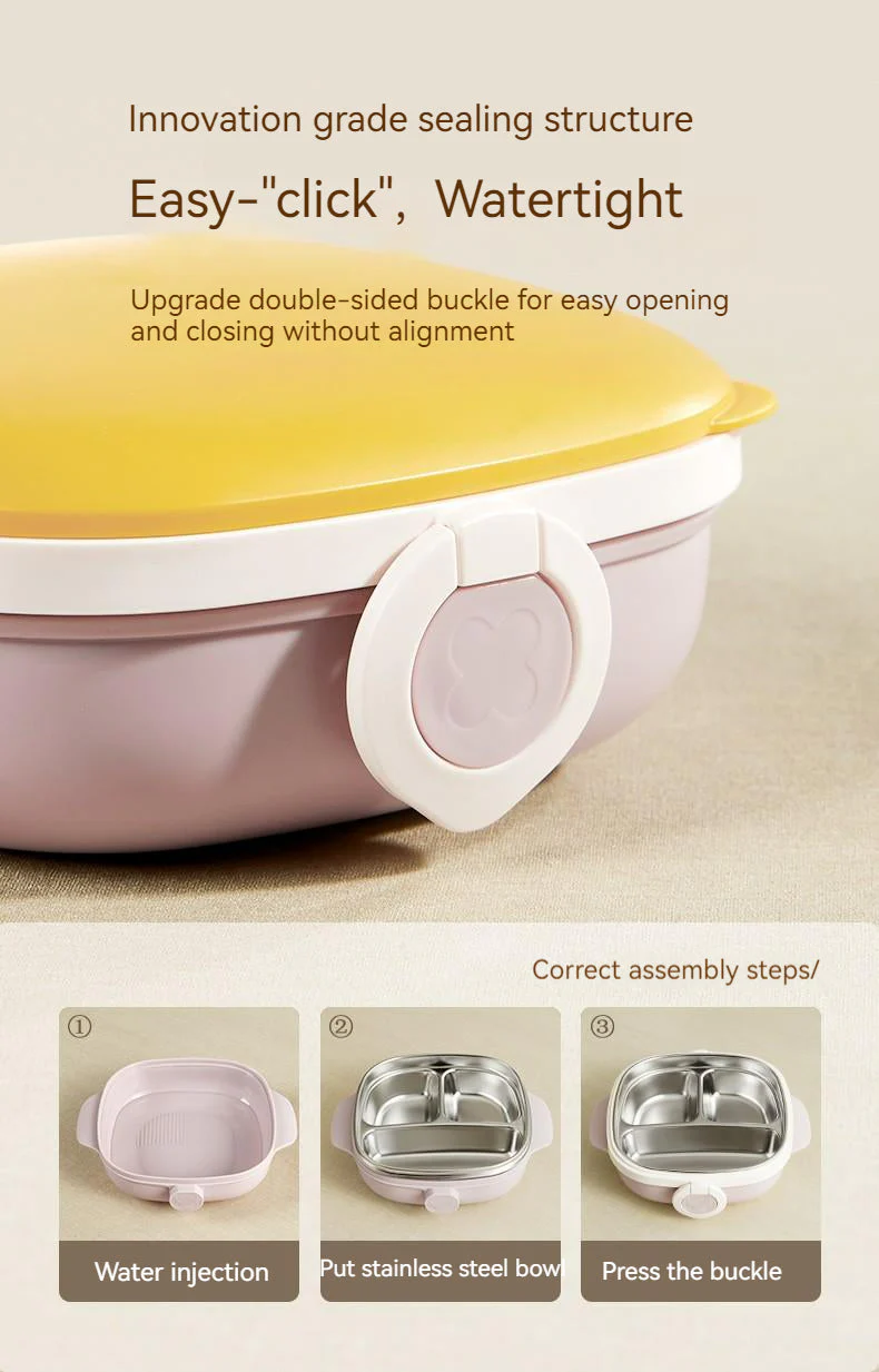 800ml 3 Grids Thermal Stainless Steel Suction Plate /Bowl-Yellow & Lavender - Image 7