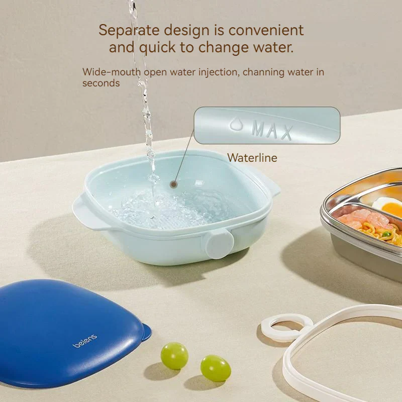 800ml Thermal Stainless Steel 3 Grids Suction Plate /Bowl Tableware -Blue - Image 6