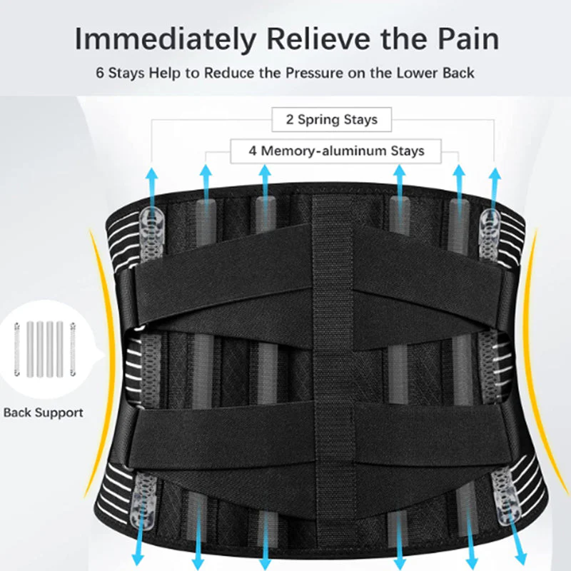 Back Braces for Lower Back Pain Relief with 6 Stays Breathable Back Support... S - Image 2