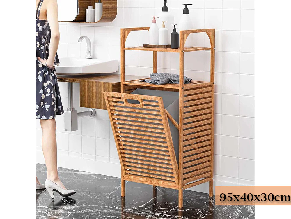 Bamboo Bathroom Cabinet Hamper Cabinet Organizer - Image 4