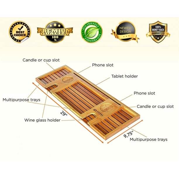 Bamboo Bathtub Tray - Bamboo Bath Caddy - Image 3