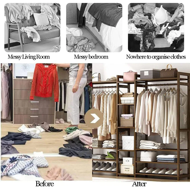 Bamboo Wardrobe Clothes Rack Wardrobe Organiser - Image 4