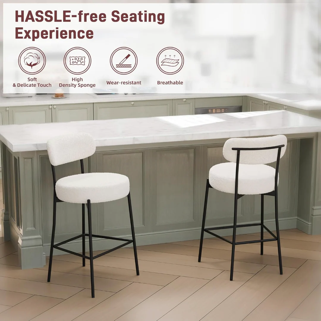 Bar Stool Boucle Fabric Counter Bar Stools - Image 10