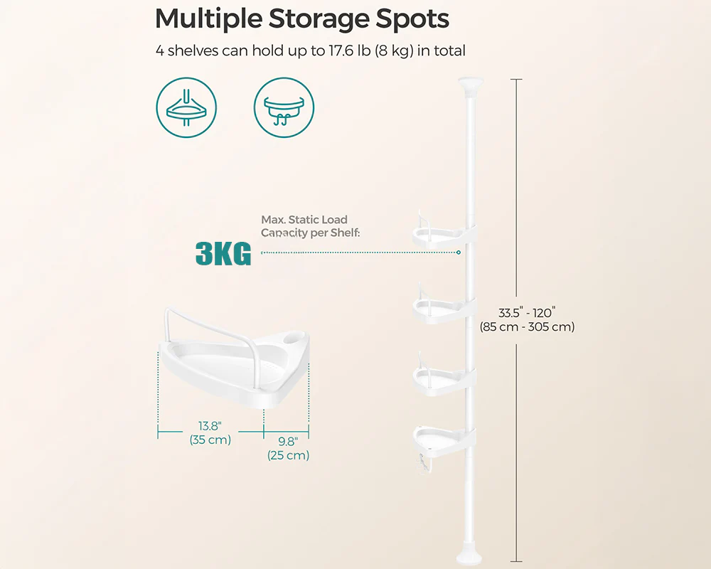 4 Tier Adjustable Shower Corner Shelves - Image 5