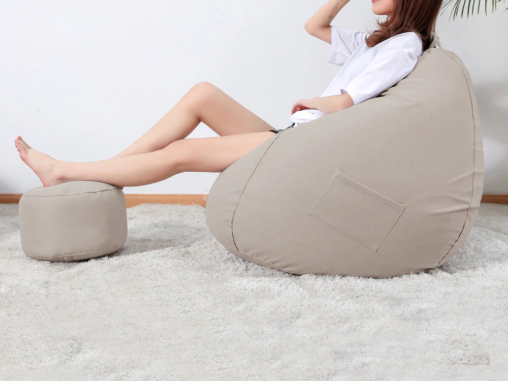 Bean Bag Chair with Footstool- Khaki - Image 2
