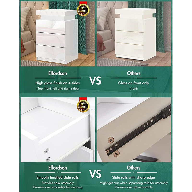 Bedside Table with Drawer Rgb Led Light Side Table - Image 2