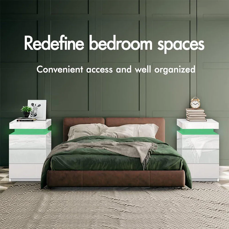 Bedside Table with Drawer Rgb Led Light Side Table - Image 6