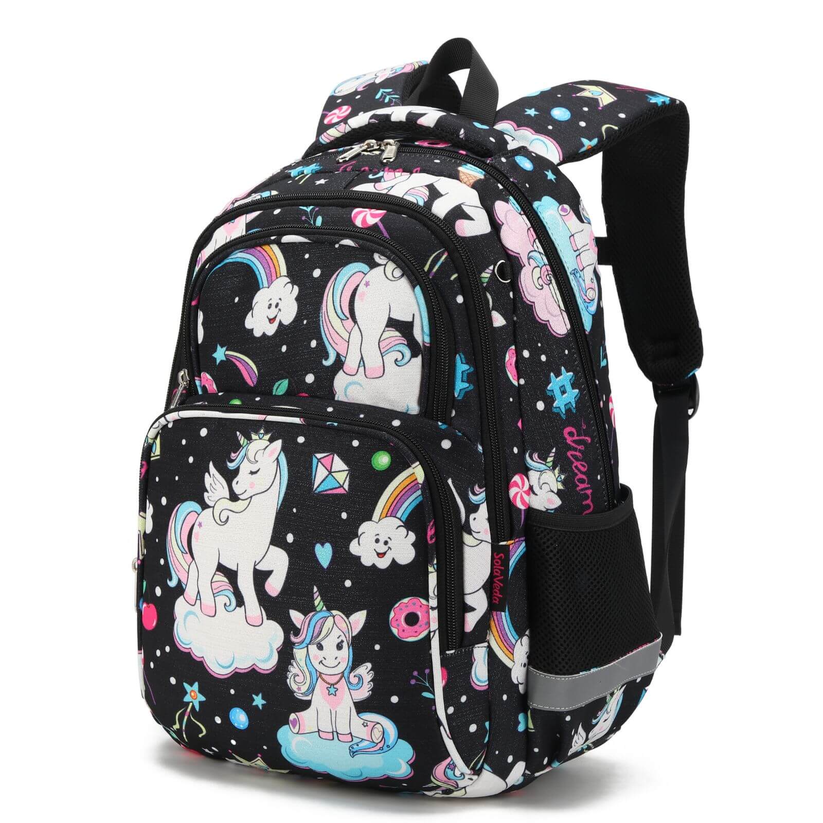 Black Rainbow Unicorn Backpack & Girls School Bags - Image 4