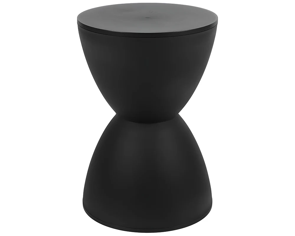 Black Round Side Table – Modern Hourglass Drum Stool for Home, Living Room & Bedroom (Black) - Image 2