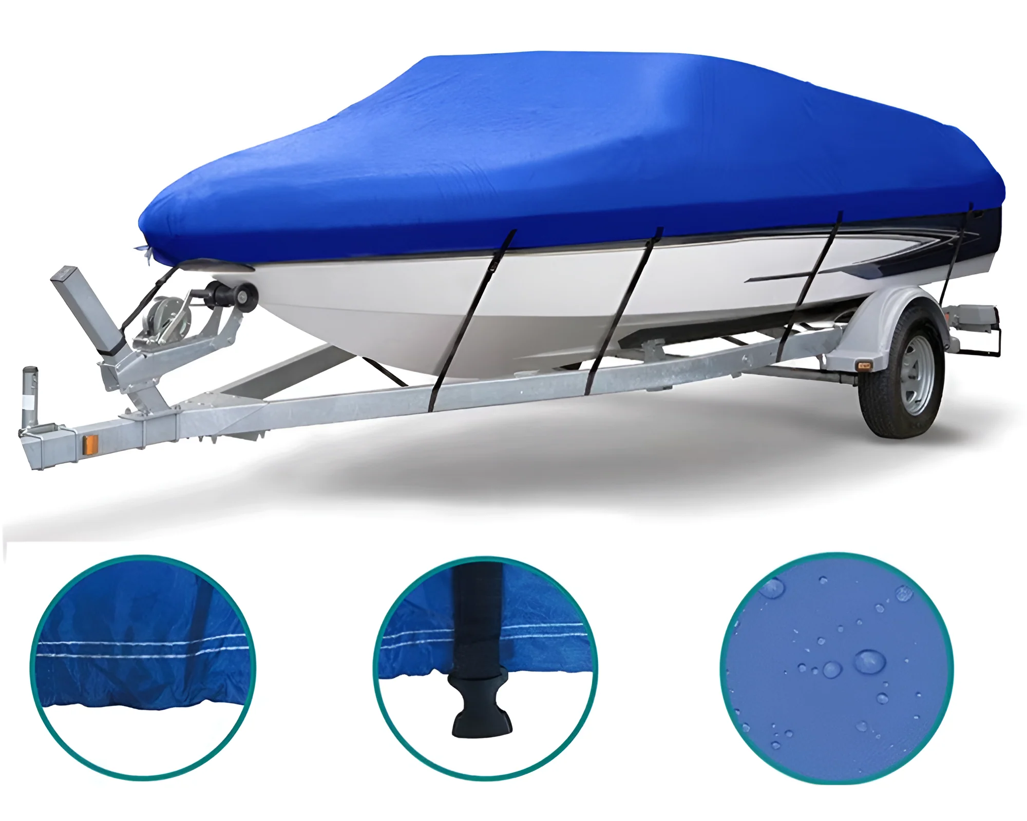 Boat Cover Heavy Duty – 210D Blue Trailerable Boat Cover for 17–19ft V-Hull - Image 2