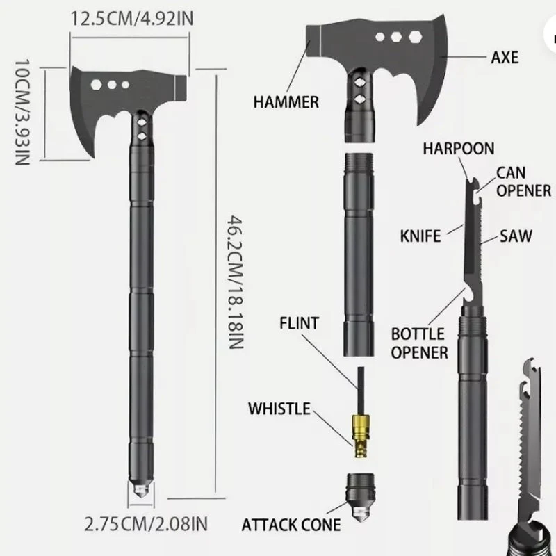 Camping Folding Portable Survival Hatchet Multi-Tool with Hammer - Image 3