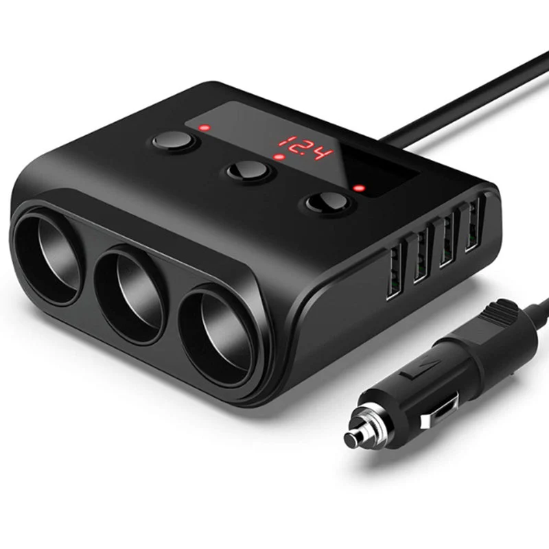 Car Cigarette Lighter Adapter 12V/24V 3-Sockets Vehicles Lighter with 4 USB - Image 2