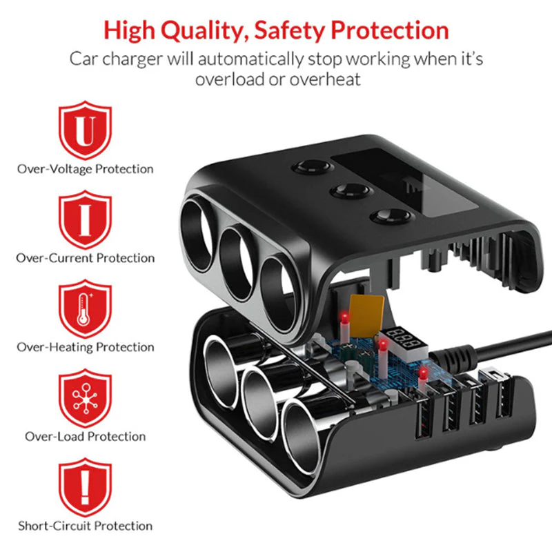 Car Cigarette Lighter Adapter 12V/24V 3-Sockets Vehicles Lighter with 4 USB - Image 3