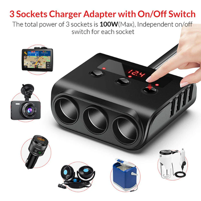 Car Cigarette Lighter Adapter 12V/24V 3-Sockets Vehicles Lighter with 4 USB - Image 4
