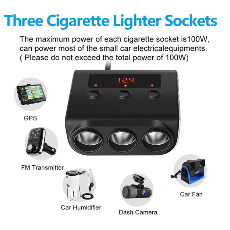 Car Cigarette Lighter Adapter 12V/24V 3-Sockets Vehicles Lighter with 4 USB - Image 7