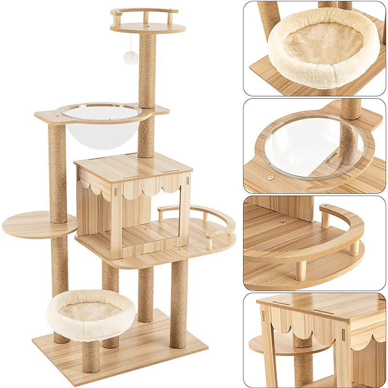 Cat Tree House Multi-Level Cat Tree House Condo with Hammock & Toys - Image 4